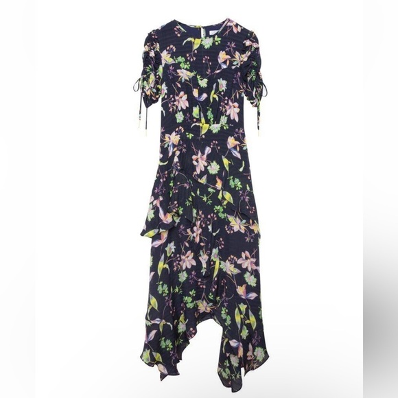 Tanya Taylor Women’s Cosette Garden Print Silk Floral Asymmetrical Midi Dress 6 - Picture 2 of 16
